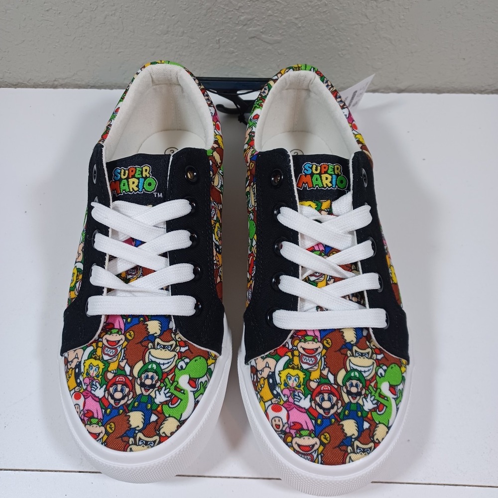 Unisex Nintendo Super Mario Bros Shoes Big Kids Low Canvas Black New Size 3